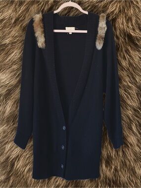 Deadstock 2010’s Black Longline Faux Fur Lined Cardigan Sz S (up to M/L)